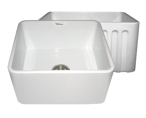 Whitehaus WHFLPLN2018-WHITE Farmhaus Fireclay Reversible Sink with Smooth Front Apron on One Side and Fluted Front Apron on the Opposite Side
