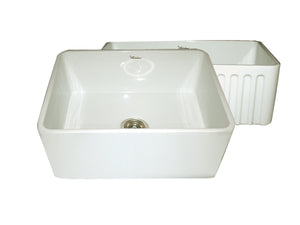 Alternate Image for Whitehaus 24" Fireclay Single Bowl Farmhouse Apron Sink, Reversible, Biscuit, WHFLPLN2418