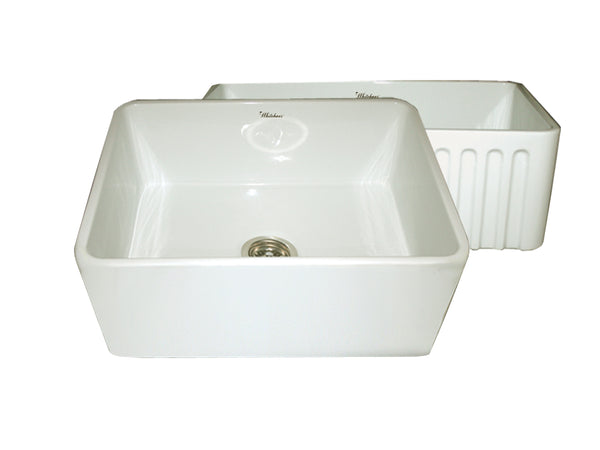 Whitehaus WHFLPLN2418-BISCUIT Farmhaus Fireclay Reversible Sink with Smooth Front Apron on One Side and Fluted Front Apron on the Opposite Side