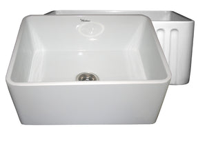 Alternate Image for Whitehaus 24" Fireclay Single Bowl Farmhouse Apron Sink, Reversible, White, WHFLPLN2418