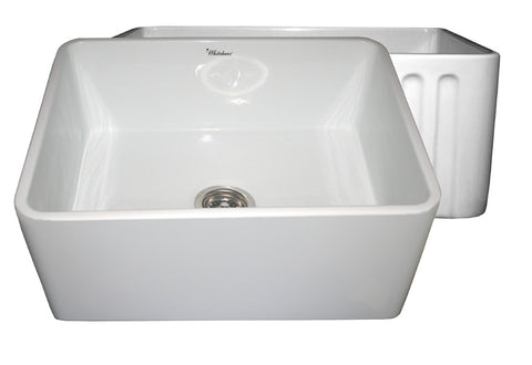 Whitehaus WHFLPLN2418-WHITE Farmhaus Fireclay Reversible Sink with Smooth Front Apron on One Side and Fluted Front Apron on the Opposite Side