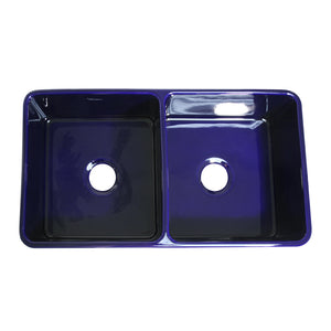 Alternate Image for Whitehaus 33" Fireclay Double Bowl Farmhouse Apron Sink, Blue, WHFLPLN3318
