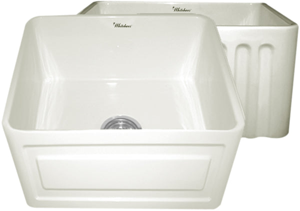 Whitehaus WHFLRPL2018-BISCUIT Farmhaus Fireclay Reversible Sink with a Raised Panel Front Apron on One Side and Fluted Front Apron on the Opposite Side