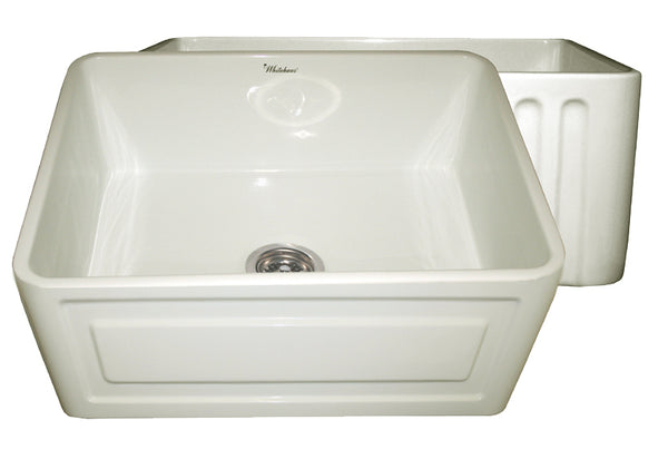 Whitehaus WHFLRPL2418-BISCUIT Farmhaus Fireclay Reversible Sink with a Raised Panel Front Apron on One Side and Fluted Front Apron on the Opposite Side