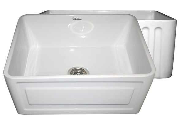 Whitehaus WHFLRPL2418-WHITE Farmhaus Fireclay Reversible Sink with a Raised Panel Front Apron on One Side and Fluted Front Apron on the Opposite Side