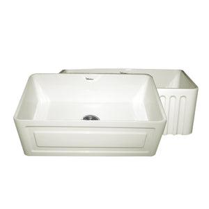 Alternate Image for Whitehaus 30" Fireclay Single Bowl Farmhouse Apron Sink, Reversible, Biscuit, WHFLRPL3018