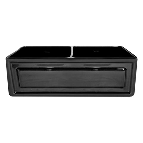 Whitehaus WHFLRPL3318-BLACK Farmhaus Fireclay Reversible Double Bowl Sink with a Raised Panel Front Apron on One Side and Fluted Front Apron on the Opposite Side