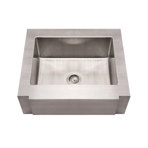Whitehaus WHNCMAP3026 Noah's Collection Brushed Stainless Steel Commercial Single Bowl Sink with a Decorative Notched Front Apron