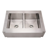 Whitehaus WHNCMAP3621EQ Noah's Collection Brushed Stainless Steel Commercial Double Bowl Sink with a Decorative Notched Front Apron