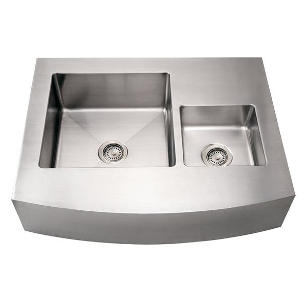Whitehaus WHNCMDAP3629 Noah's Collection Brushed Stainless Steel Commercial Double Bowl Sink with an Arched Front Apron