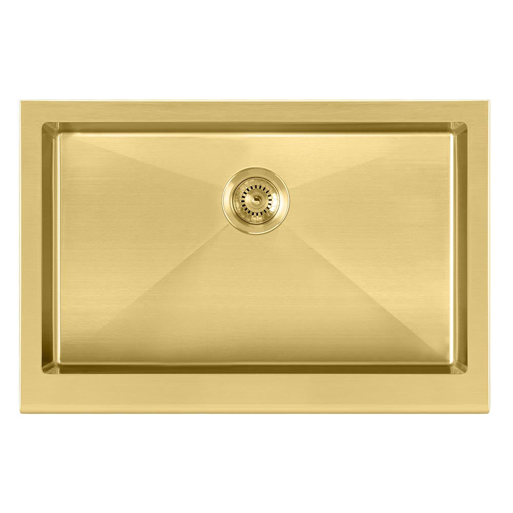 Whitehaus Noah Plus 30" Stainless Steel Farmhouse/Apron Front Kitchen Sink Kit, Brass, WHNPL3020-B - The Sink Boutique