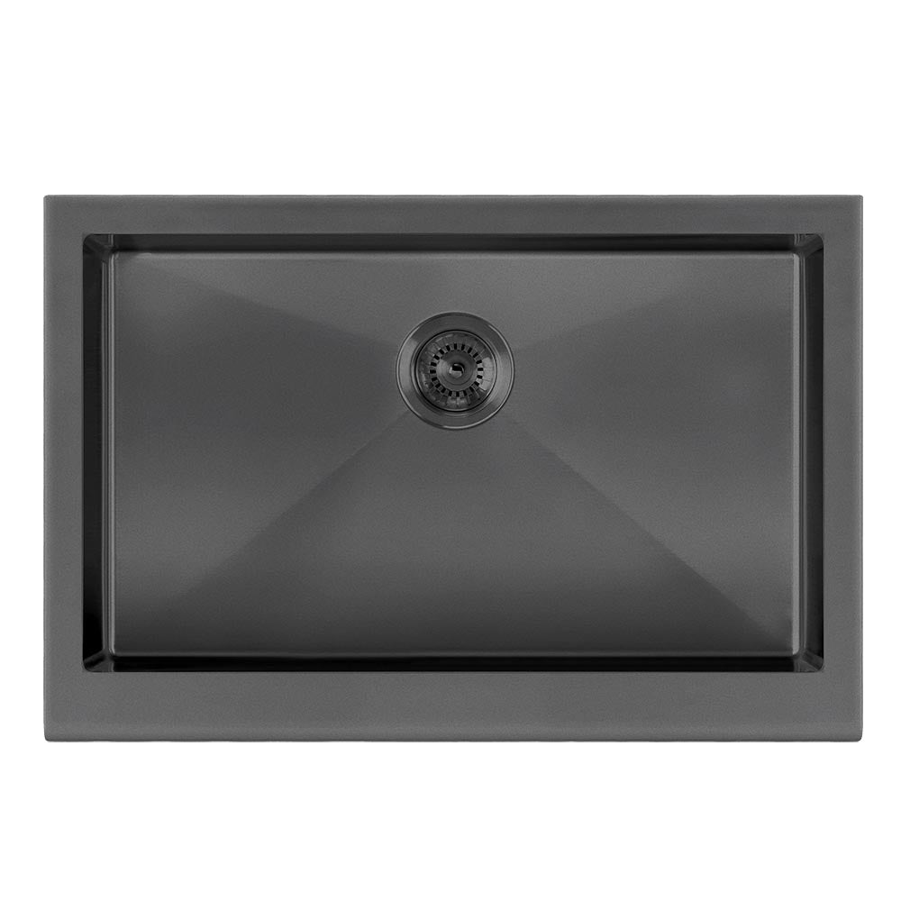 Whitehaus Noah Plus 30" Stainless Steel Farmhouse/Apron Front Kitchen Sink Kit, Matte Black, WHNPL3020-MBLK - The Sink Boutique
