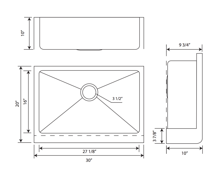 30 Noah Plus single bowl 16 gauge sink set with a seamless customized -  Whitehaus Collection