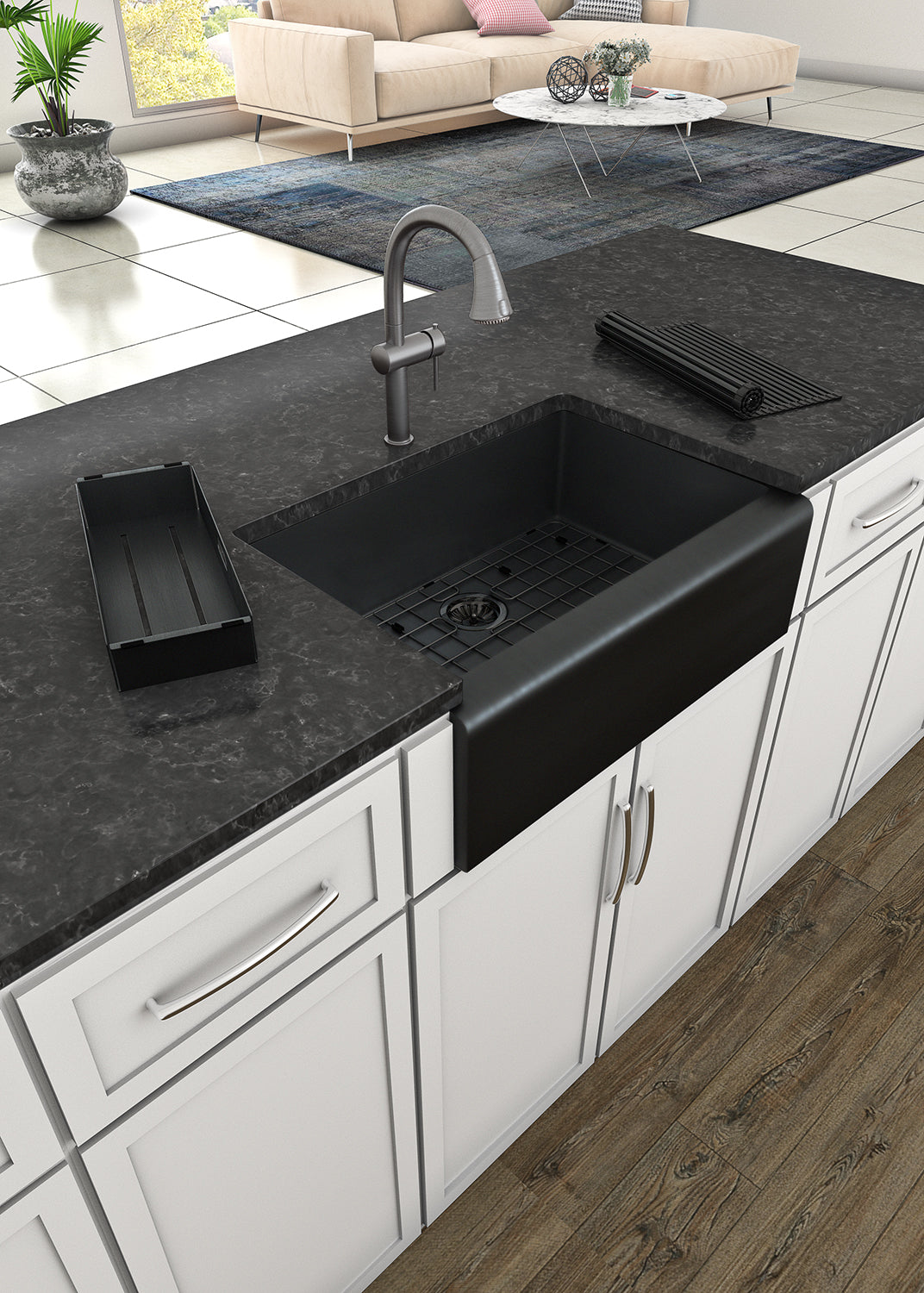 Whitehaus 30" Stainless Steel Farmhouse Apron Sink Kit, Matte Black, WHNPL3020-MBLK - The Sink Boutique