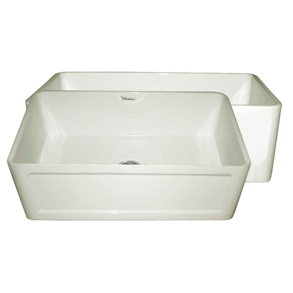 Whitehaus WHPLCON2719-BISCUIT Farmhaus Fireclay Reversible 27" Sink with a Plain Front Apron on One Side and a Concave Front Apron on the Other