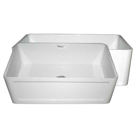 Whitehaus WHPLCON2719-WHITE Farmhaus Fireclay Reversible 27" Sink with a Plain Front Apron on One Side and a Concave Front Apron on the Other