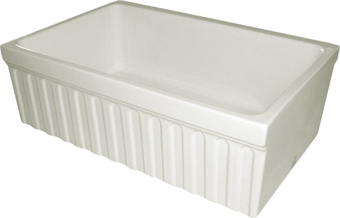 Whitehaus WHQ330-BISCUIT Farmhaus Fireclay Quatro Alcove Reversible Sink with a Fluted Front Apron and Decorative 2 1/2" Lip on One Side and 2" Lip on the Opposite Side