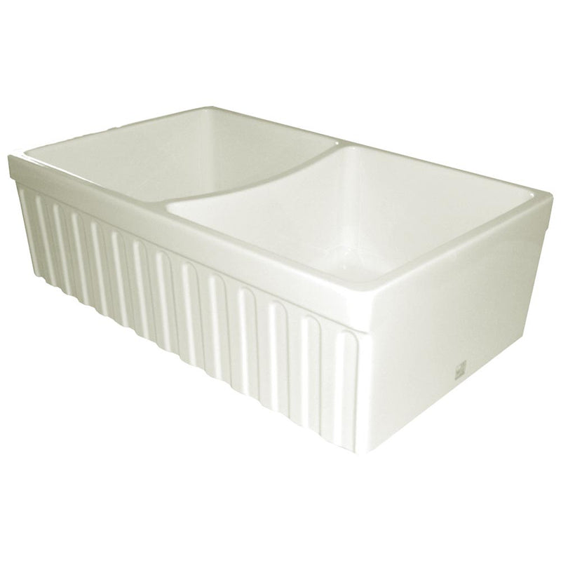Whitehaus 33'' Fireclay Double Bowl Farmhouse Apron Sink, Biscuit, WHQ