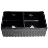 Whitehaus 33'' Fireclay Double Bowl Farmhouse Apron Sink, Black, WHQDB332