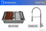 Karran 32" Undermount Stainless Steel Workstation Kitchen Sink with Faucet and Accessories, 16 Gauge, WS-37-PK2