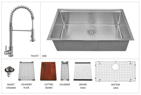Karran 32" Undermount Stainless Steel Workstation Kitchen Sink with Faucet and Accessories, WS-37-PK2