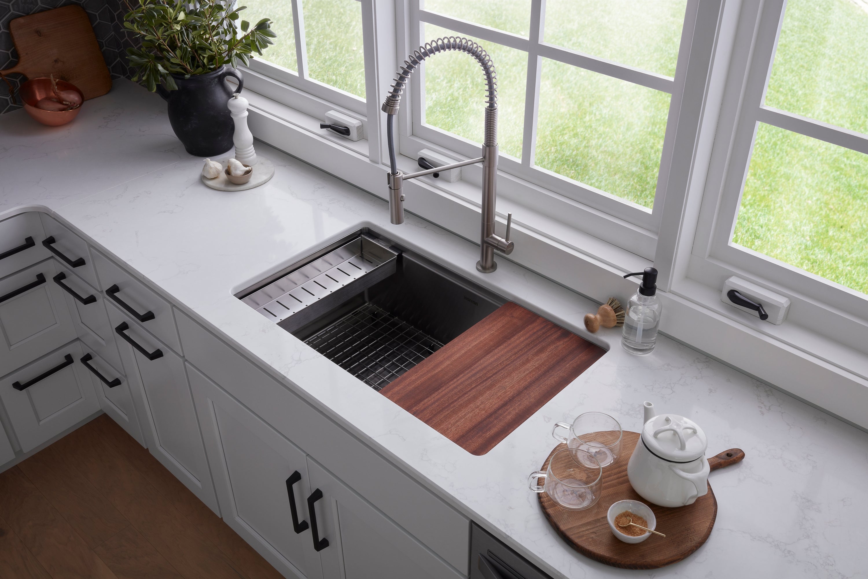 Karran 32" Undermount Stainless Steel Workstation Kitchen Sink with Faucet and Accessories, 16 Gauge, WS-37-PK2
