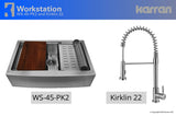 Karran 33" Stainless Steel Workstation Farmhouse Sink with Faucet and Accessories, 16 Gauge, WS-45-PK2
