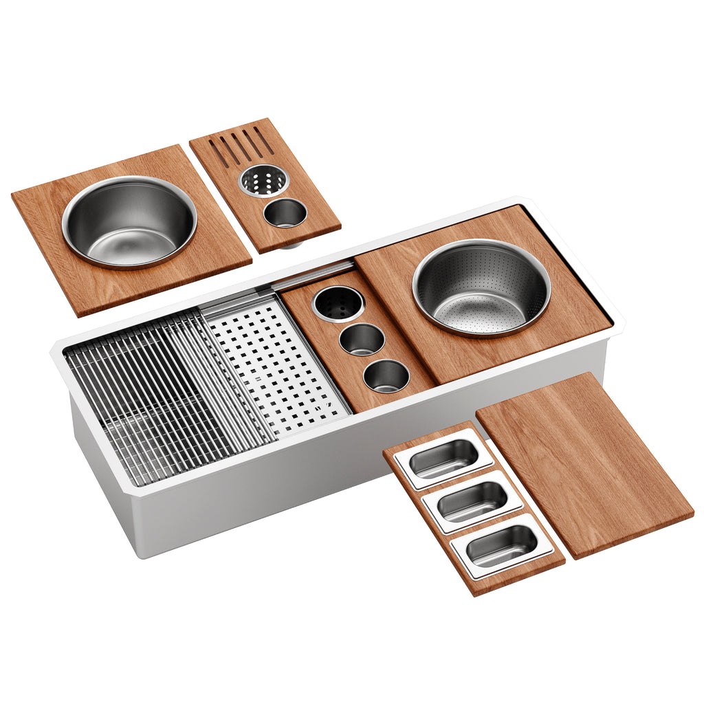 Karran 45" Undermount Stainless Steel Workstation Kitchen Sink with Accessories, 16 Gauge, WS-100-PK1