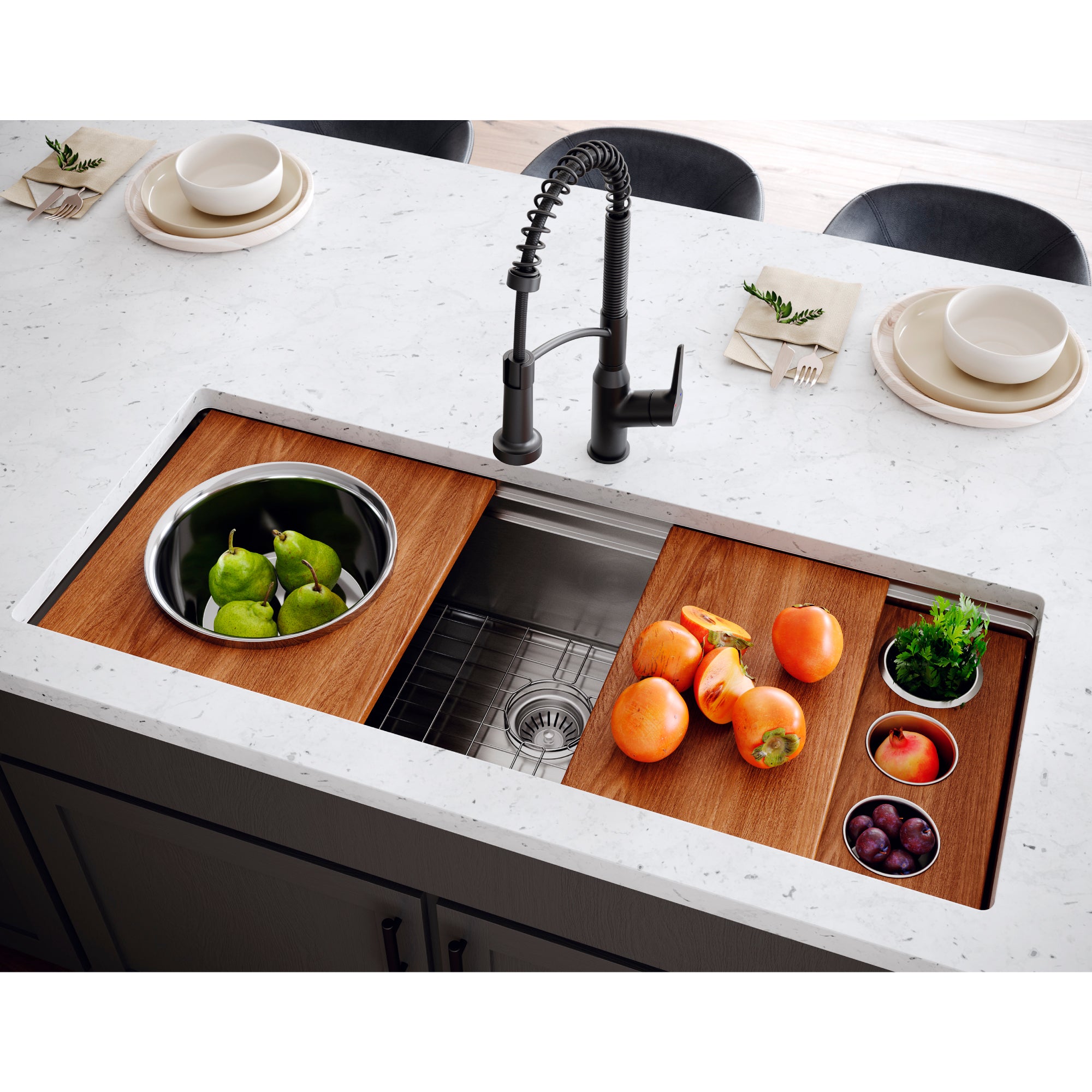 Karran 45" Undermount Stainless Steel Workstation Kitchen Sink with Accessories, 16 Gauge, WS-100-PK1