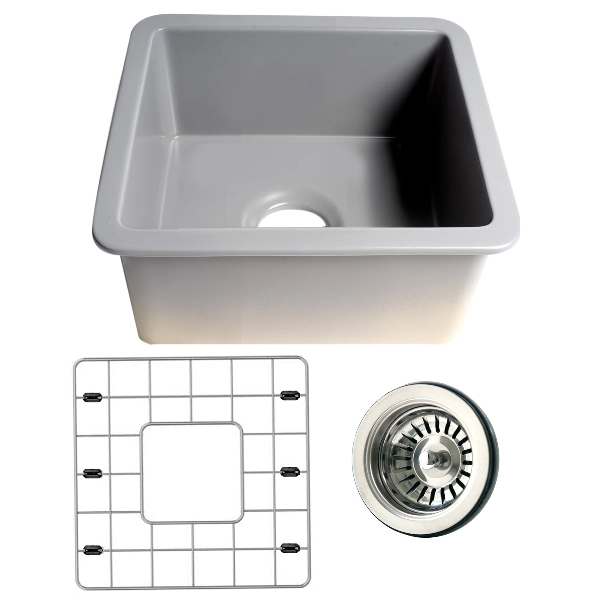 Nantucket Sinks Cape 18" Dual Mount Fireclay Kitchen Sink with Accessories, Matte Grey, Wellfleet-1818GR