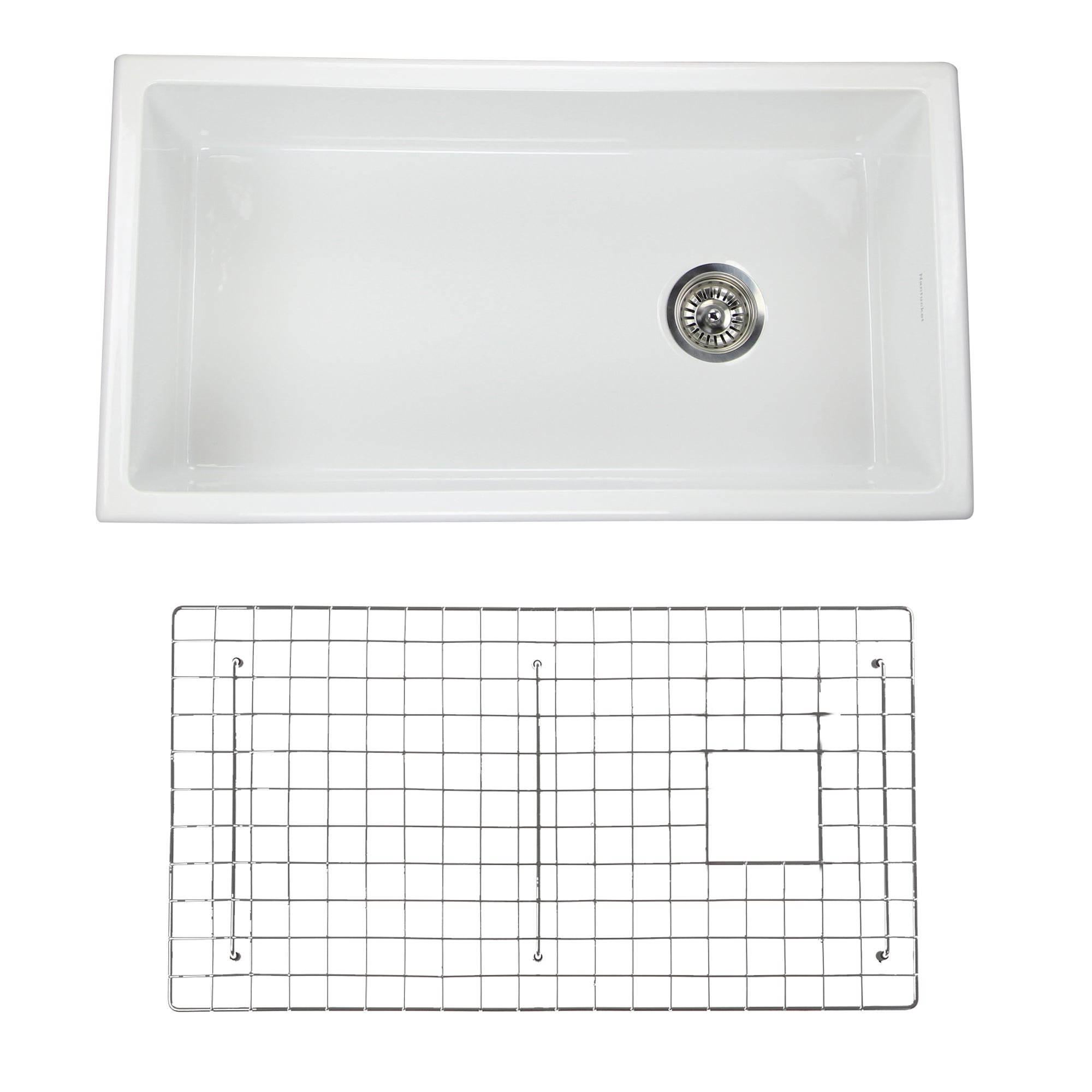 Nantucket Sinks Cape 34" Dual Mount Fireclay Kitchen Sink with Accessories, White, Wellfleet-3419W