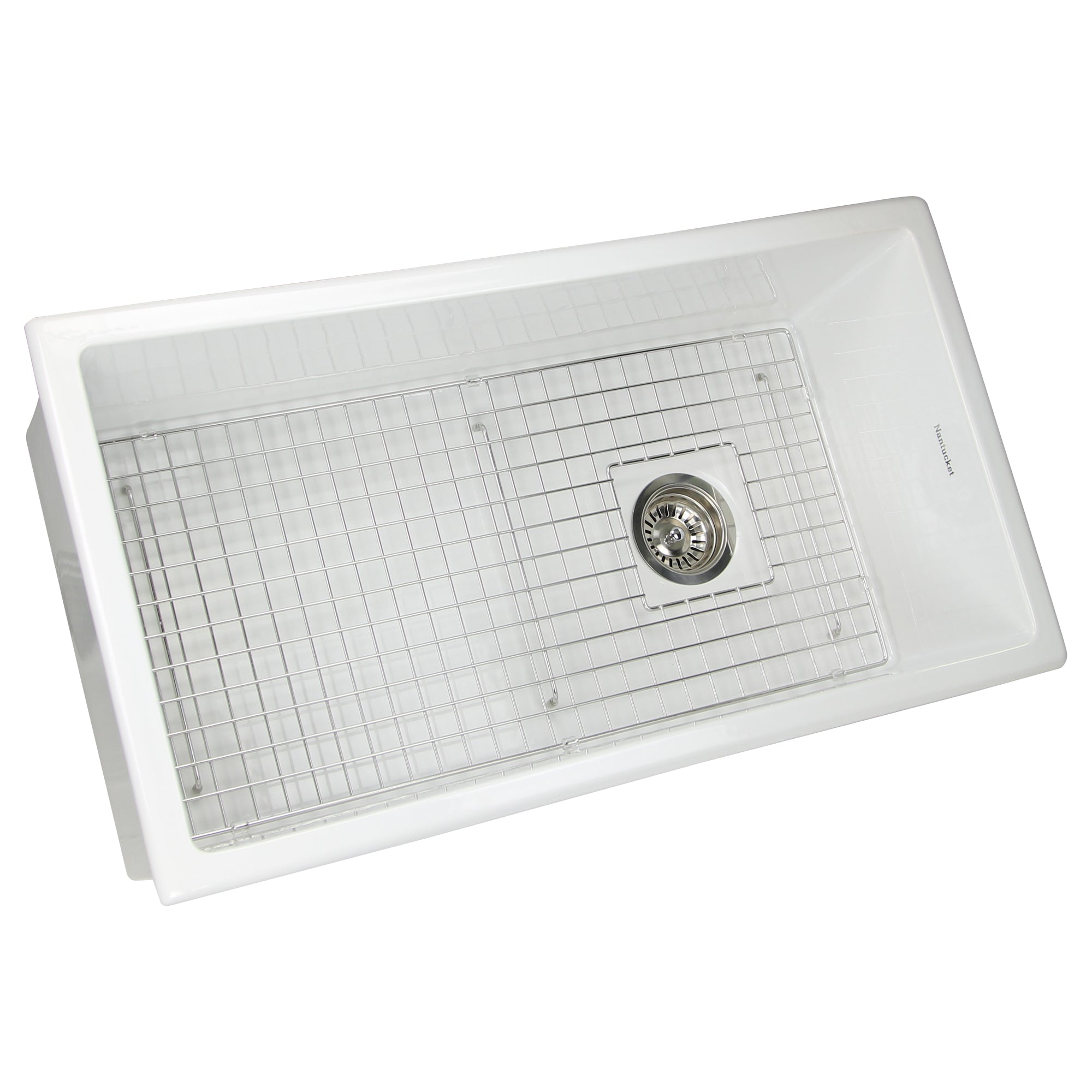 Nantucket Sinks Cape 34" Dual Mount Fireclay Kitchen Sink with Accessories, White, Wellfleet-3419W
