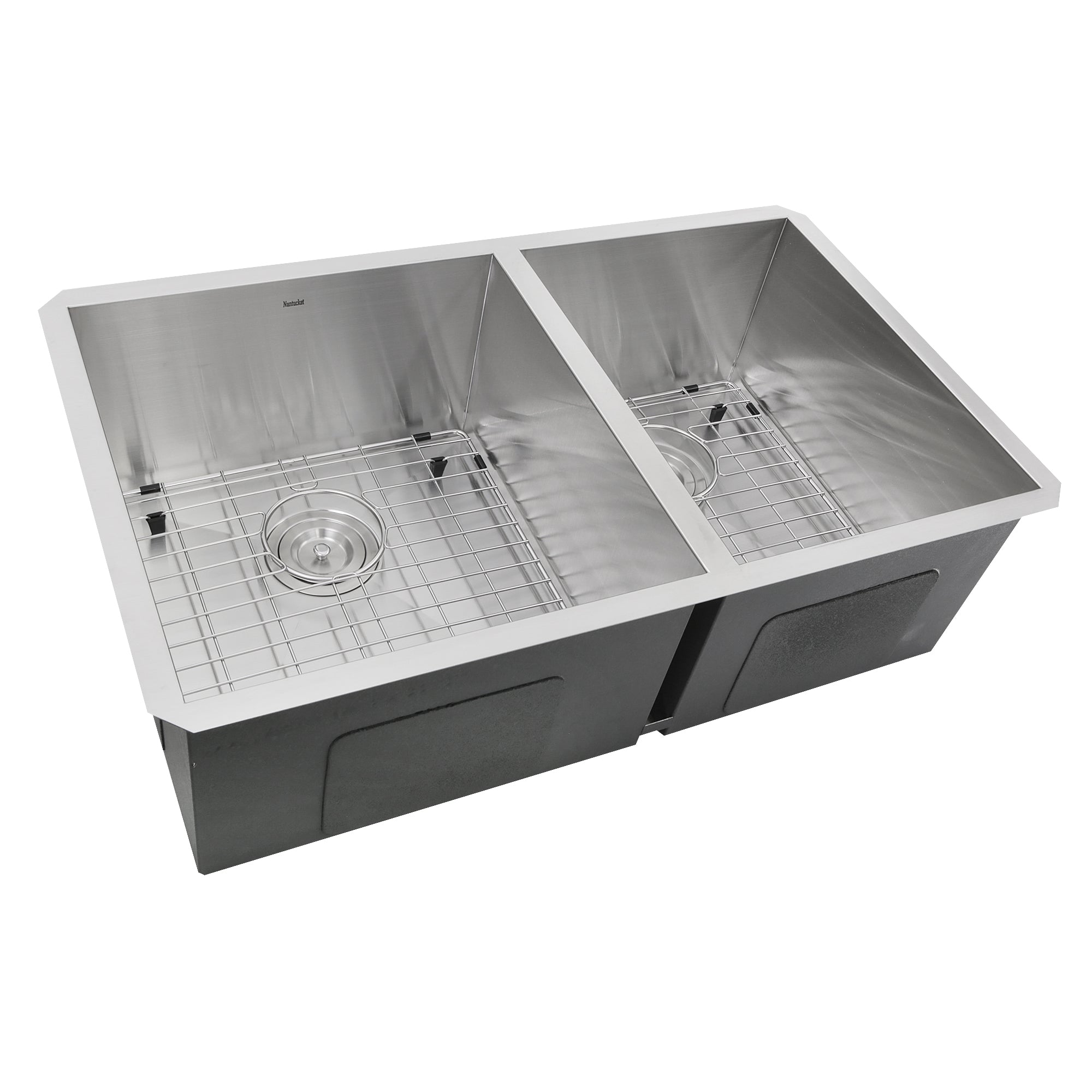 Nantucket Sinks Pro Series 32" Undermount 304 Stainless Steel Kitchen Sink with Accessories, 55/45 Double Bowl, Silver, 16 Gauge, ZR3219-OS-16
