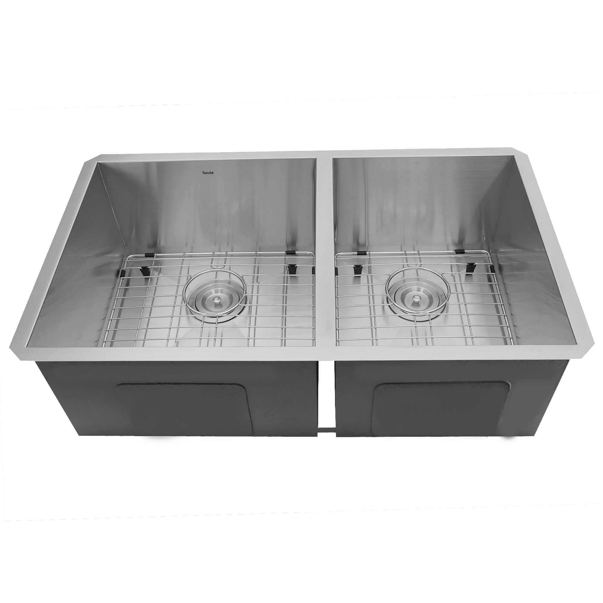 Nantucket Sinks Pro Series 32" Undermount 304 Stainless Steel Kitchen Sink with Accessories, 55/45 Double Bowl, Silver, 16 Gauge, ZR3219-OS-16