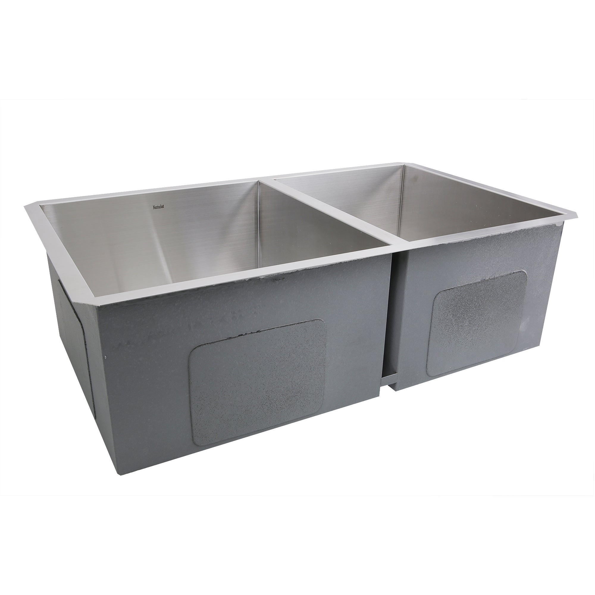 Nantucket Sinks Pro Series 32" Undermount 304 Stainless Steel Kitchen Sink with Accessories, 55/45 Double Bowl, Silver, 16 Gauge, ZR3219-OS-16