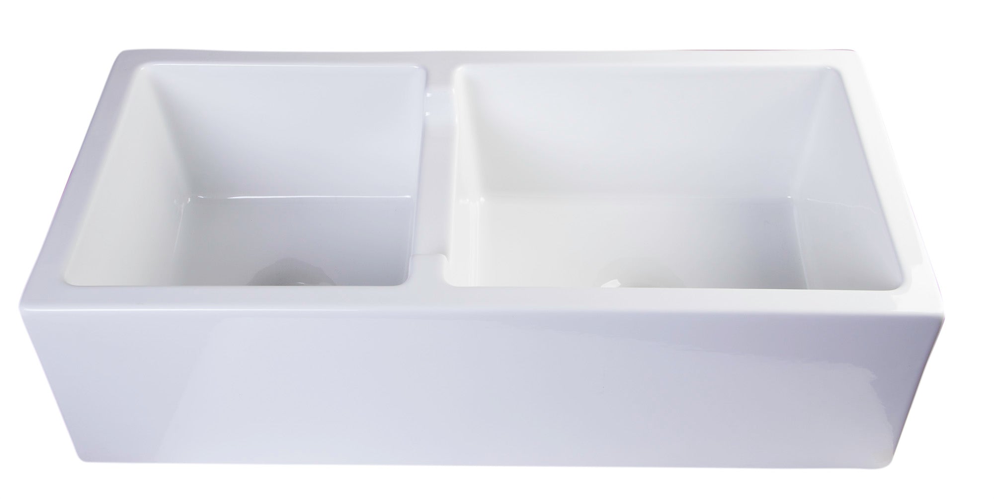 ALFI 36" Smooth Double Bowl Thick Wall Fireclay Farmhouse Sink, White, AB3618DB-W