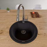 ALFI Black 20" Drop-In Round Granite Composite Kitchen Prep Sink, AB2020DI-BLA