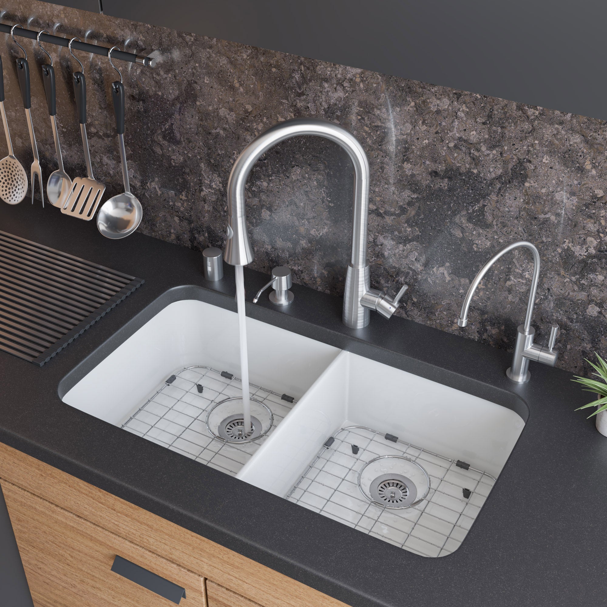ALFI Solid Brushed Stainless Steel Pull Down Single Hole Kitchen Faucet, AB2034-BSS