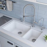ALFI White 34" Double Bowl Undermount Granite Composite Kitchen Sink, AB3319UM-W