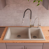 ALFI Biscuit 34" Double Bowl Drop In Granite Composite Kitchen Sink, AB3319DI-B
