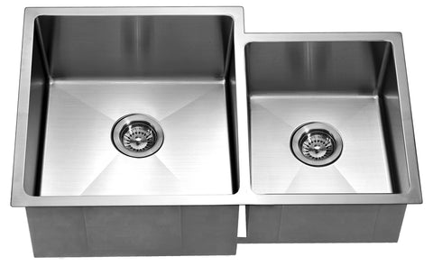 Dawn 33" Stainless Steel Undermount 60/40 Double Bowl Kitchen Sink, XSR311816R