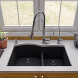 ALFI Black 33" Double Bowl Undermount Granite Composite Kitchen Sink, AB3320UM-BLA