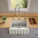 ALFI 24" Single Bowl Fireclay Farmhouse Apron Sink, Biscuit, Reversible - The Sink Boutique