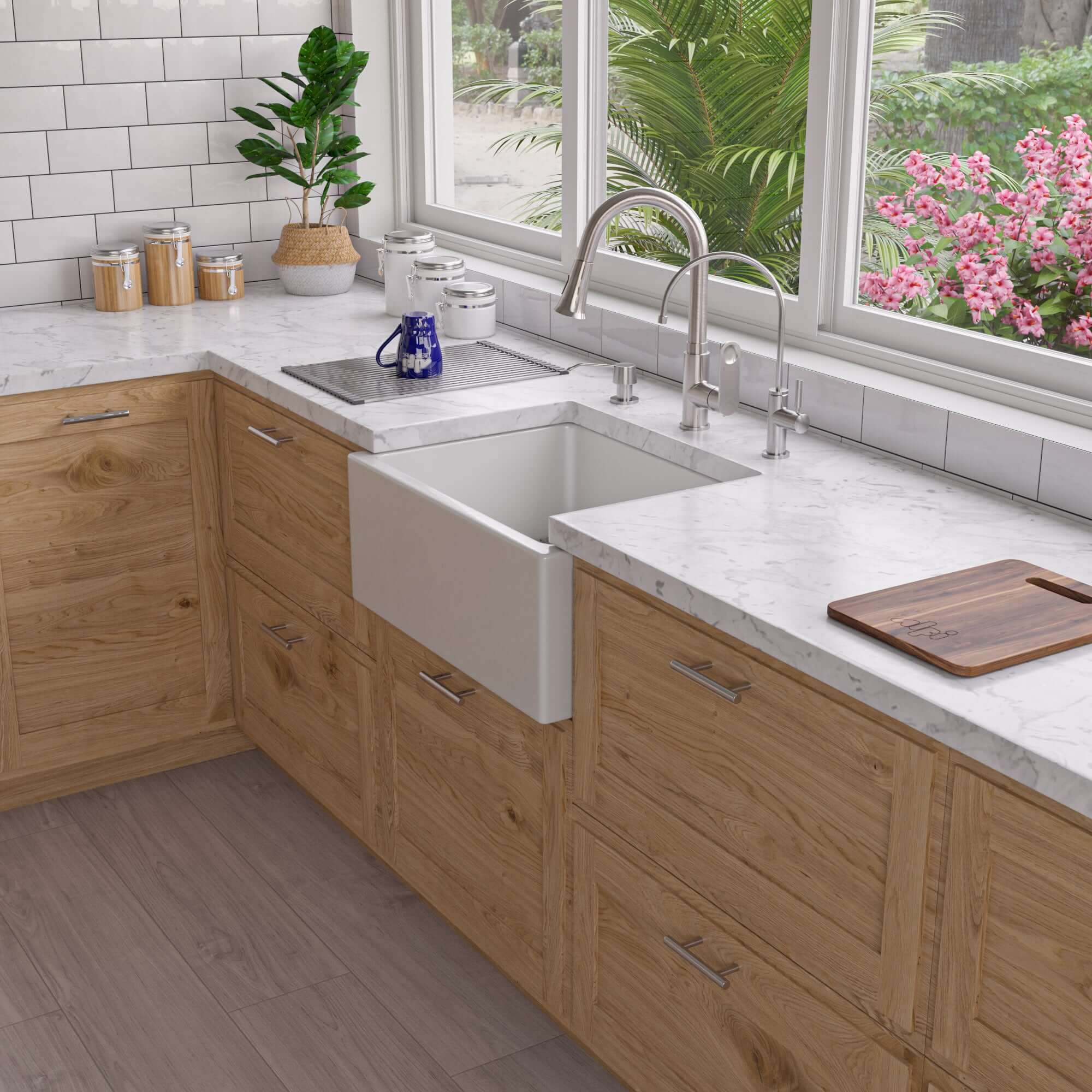 ALFI 24" Single Bowl Thick Wall Fireclay Farmhouse Apron Sink, White, AB2418SB-W