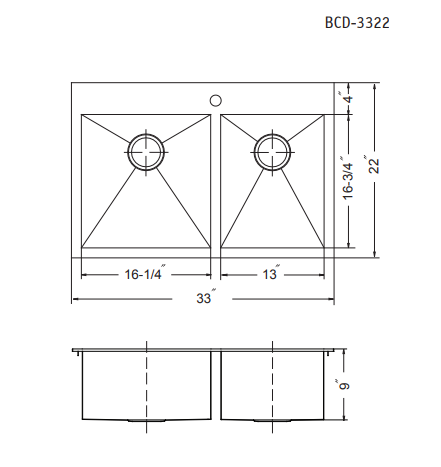 Houzer 33" Stainless Steel Topmount Zero Radius Double Bowl Kitchen Sink, BCD-3322 - The Sink Boutique