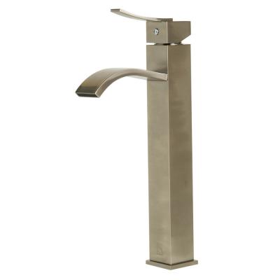ALFI Tall Brushed Nickel Tall Square Body Curved Spout Single Lever Bathroom Faucet, AB1158-BN - The Sink Boutique