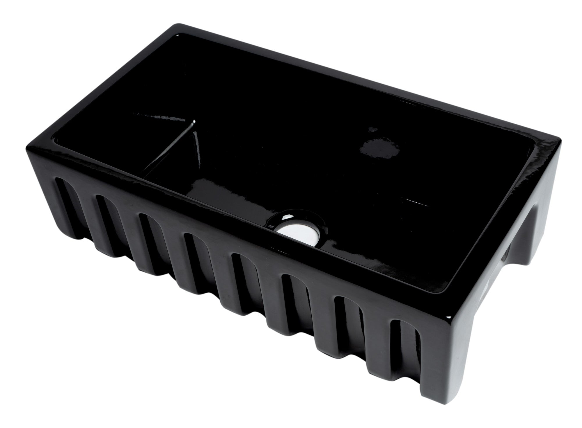 ALFI 33" Fireclay Farmhouse Kitchen Sink, Single Bowl, Reversible, Black Gloss, AB3318HS-BG