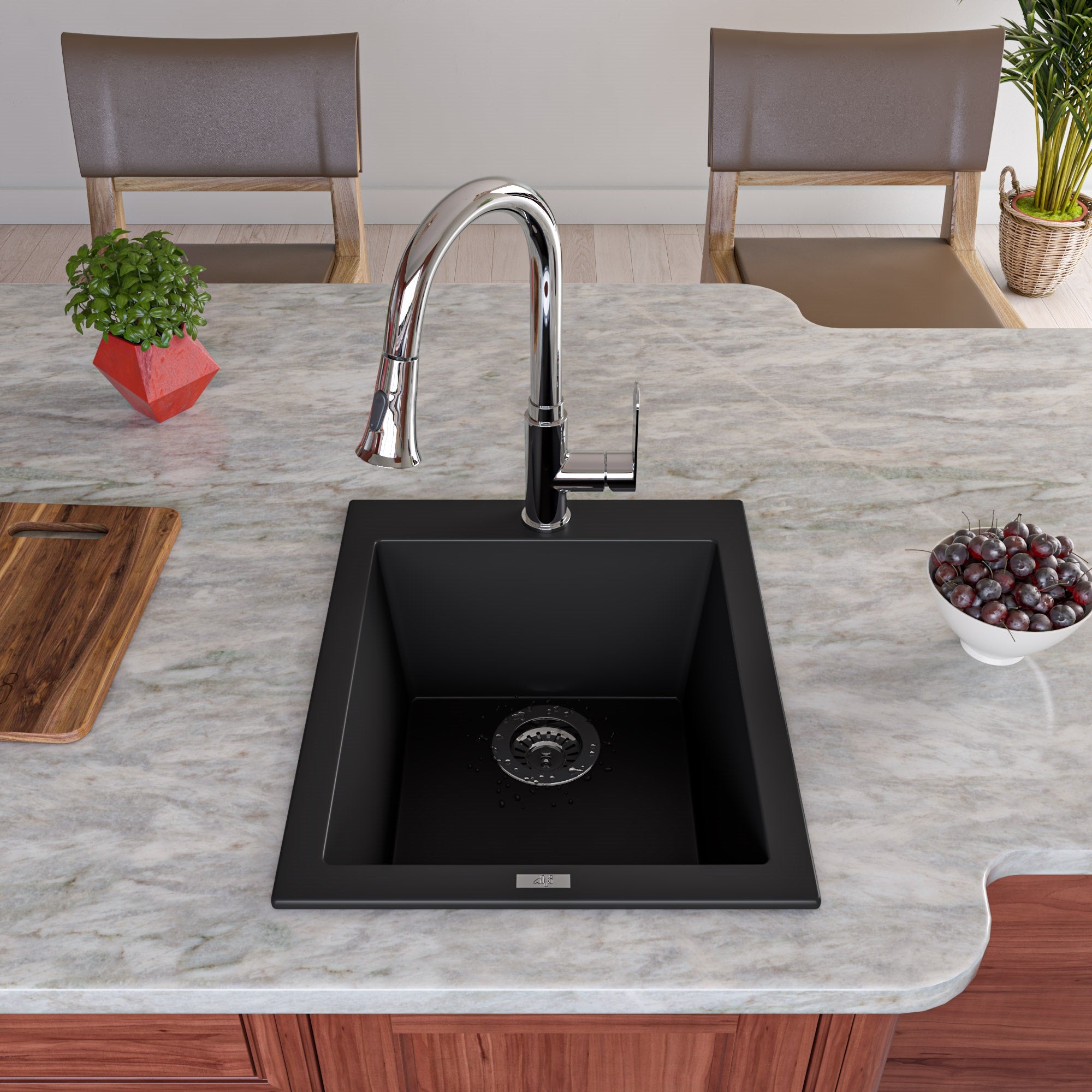 ALFI Black 17" Drop-In Rectangular Granite Composite Kitchen Prep Sink, AB1720DI-BLA