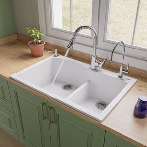 Alternate Image for ALFI White 33" Double Bowl Drop In Granite Composite Kitchen Sink, AB3320DI-W