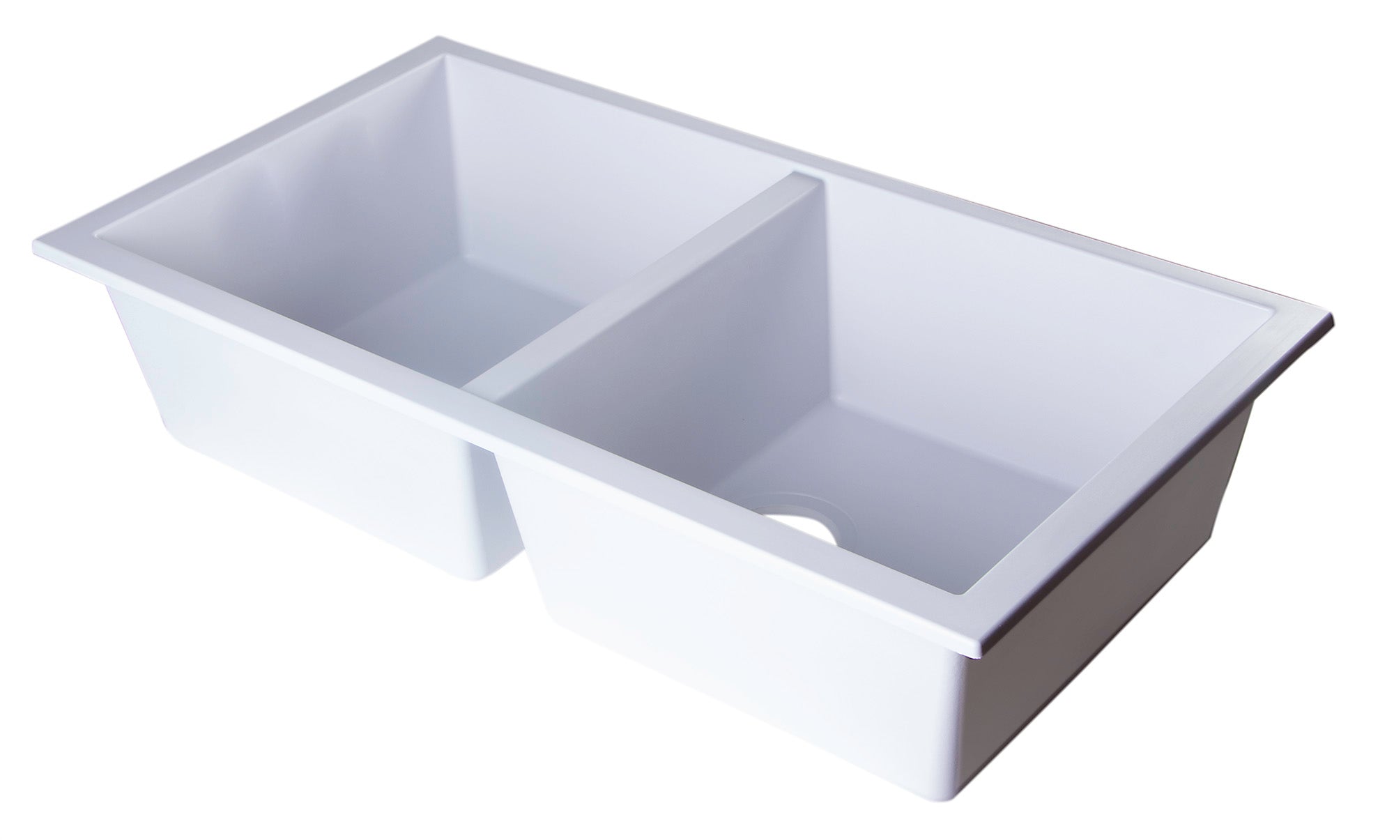 ALFI White 34" Undermount Double Bowl Granite Composite Kitchen Sink, AB3420UM-W
